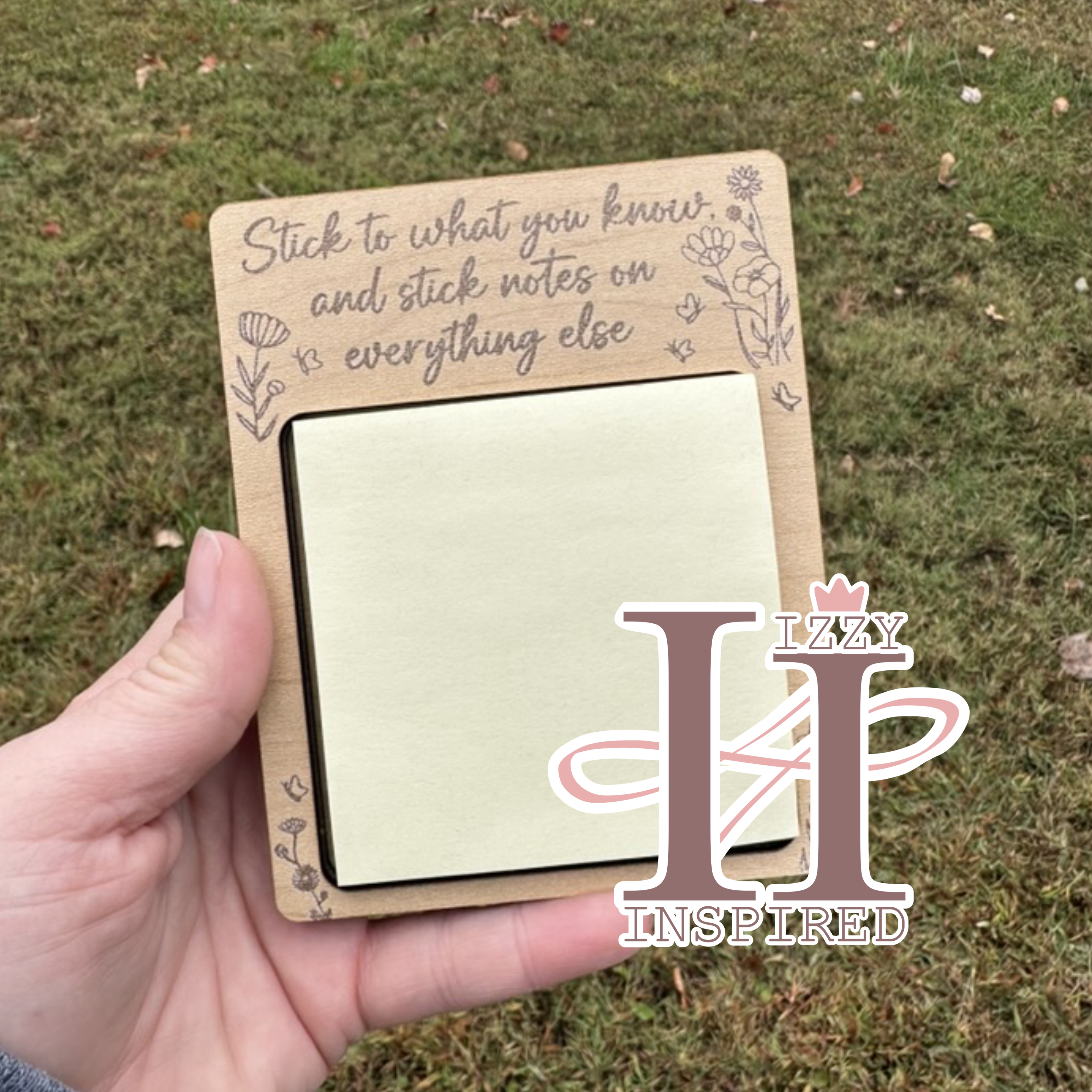 Engraved Sticky Note Holder, Wooden Post-It Note Holder, Desk Organizer Gift, Teacher Gift, Office Decor