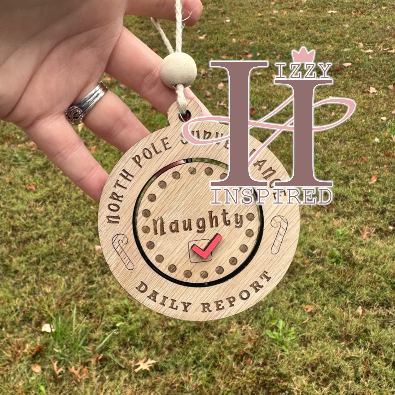 Wooden Rotating “Naughty or Nice” Ornament, North Pole Surveillance Christmas Ornament, Santa’s Daily Report, Kids Naughty List Tracker