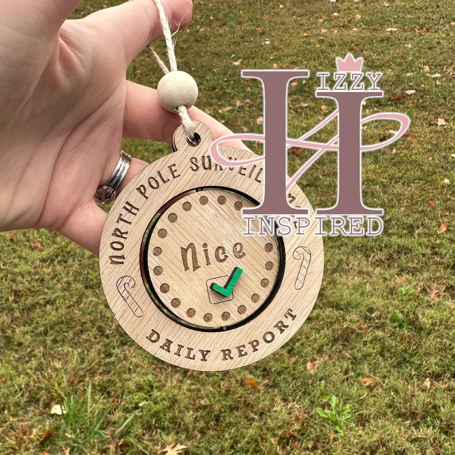 Wooden Rotating “Naughty or Nice” Ornament, North Pole Surveillance Christmas Ornament, Santa’s Daily Report, Kids Naughty List Tracker