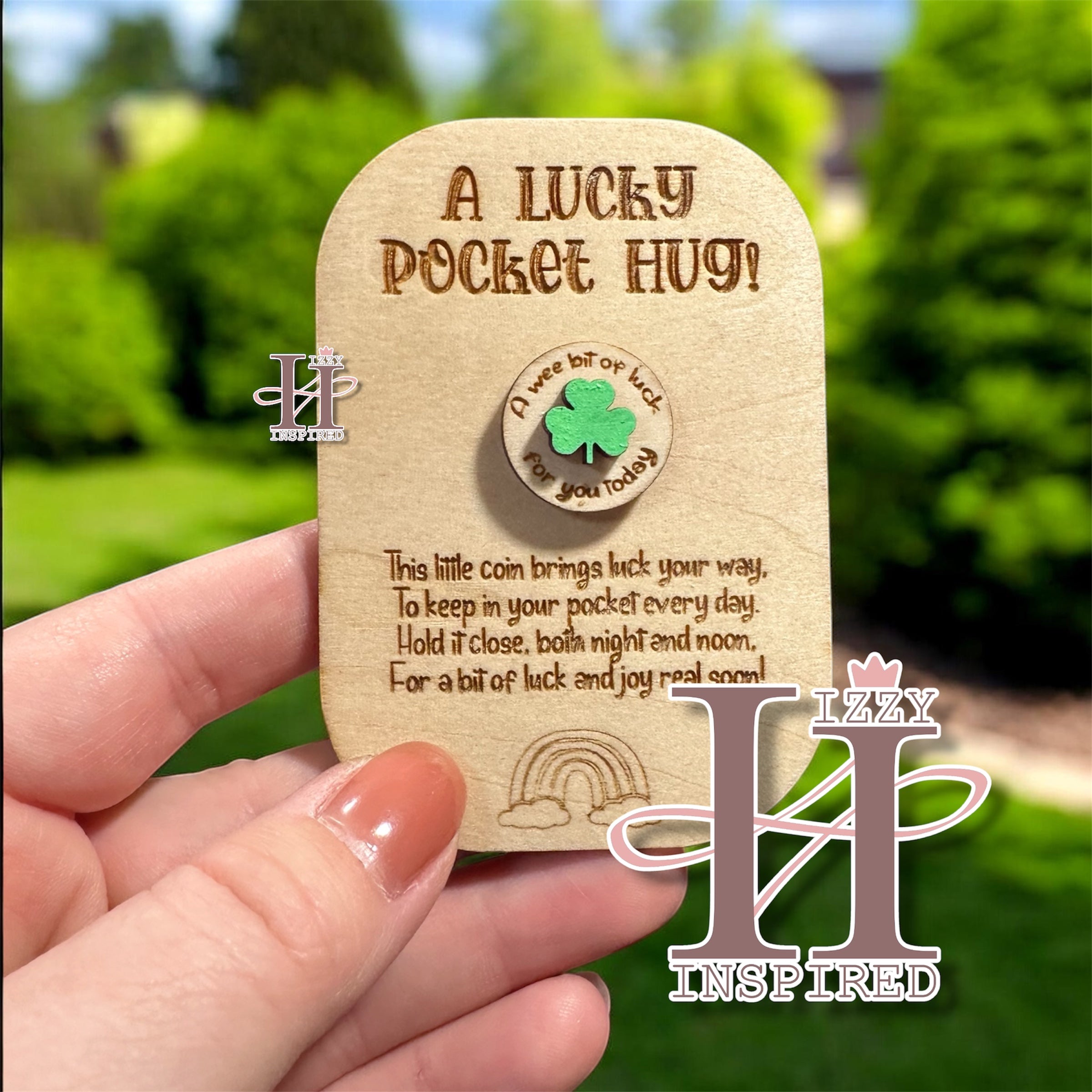 Lucky Pocket Hug Coin, Wooden Token Gift, Good Luck Charm, Small Meaningful Gift