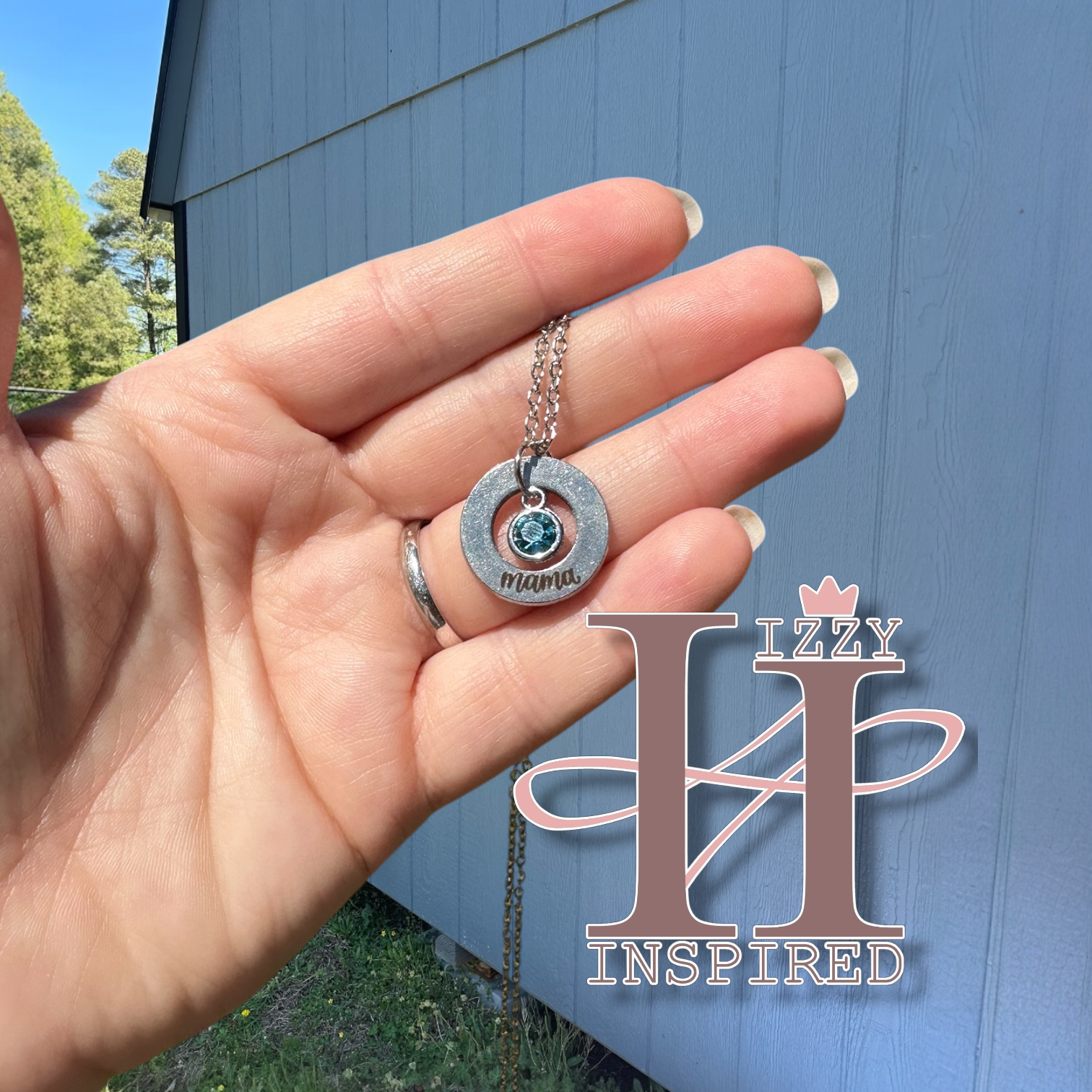 Mama Birthstone Circle Necklace, Gift for Mom